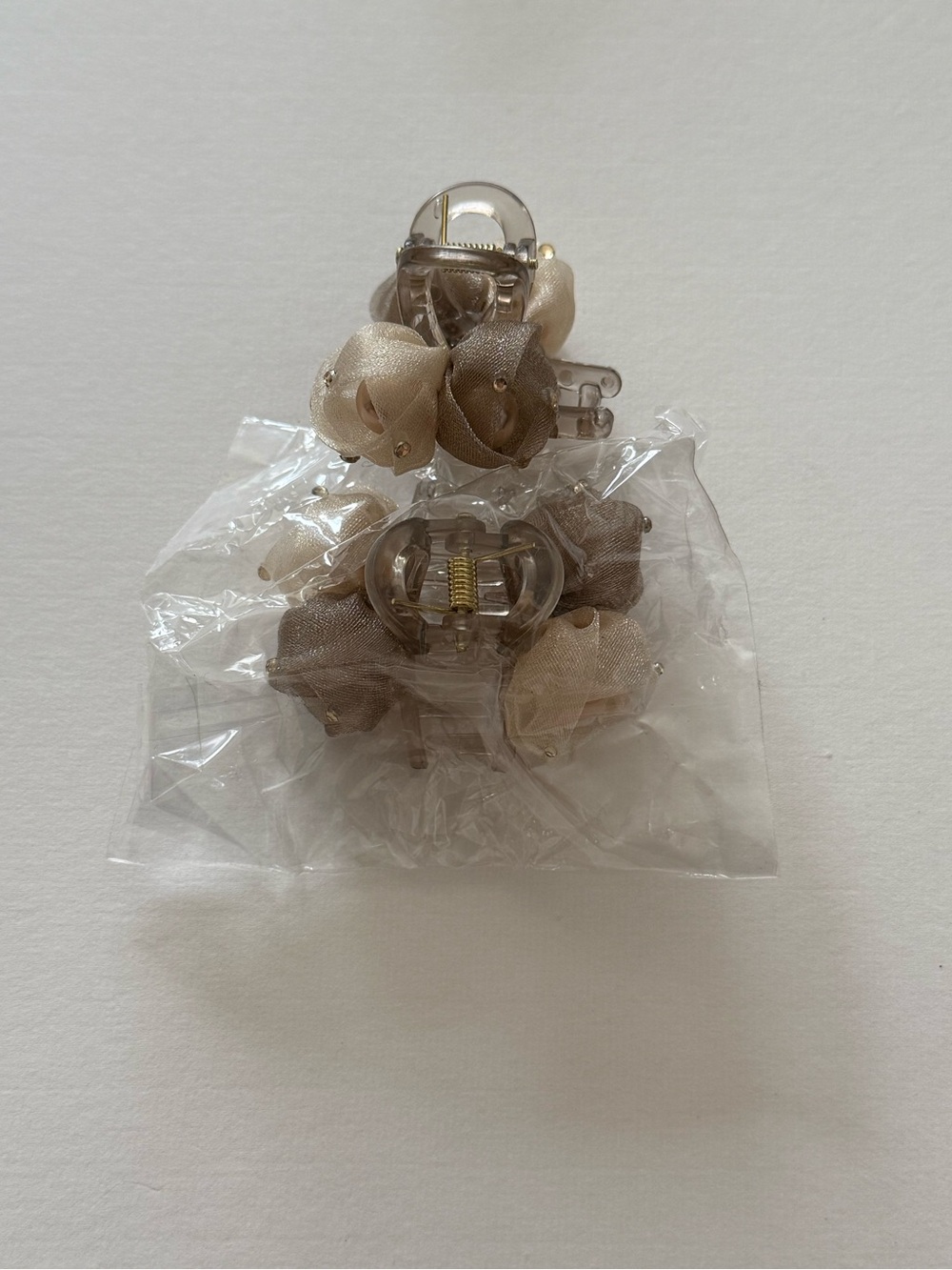 Beige Floral Hair Claw Clips - Neutral Tone Set